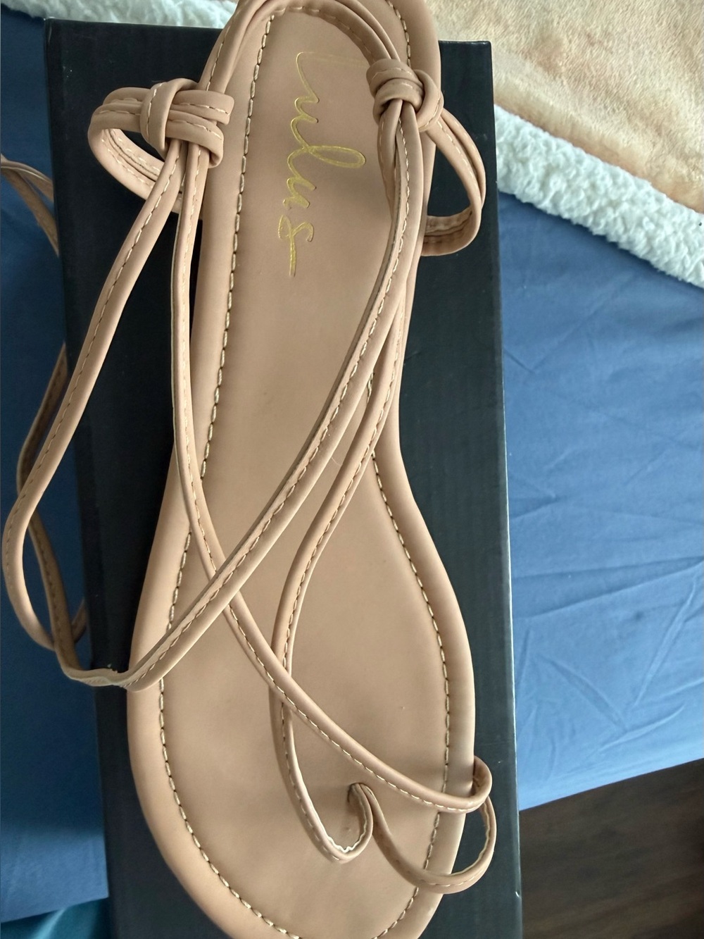 Lulu's Beige Nude Lace-Up Strappy Flat Sandals